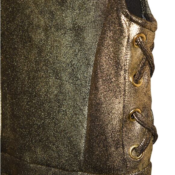 BEBE GIRLS $60 Gold Side Lace Sleeveless Fit & Flare Dress Girl's Small 7-8 - Picture 3 of 4